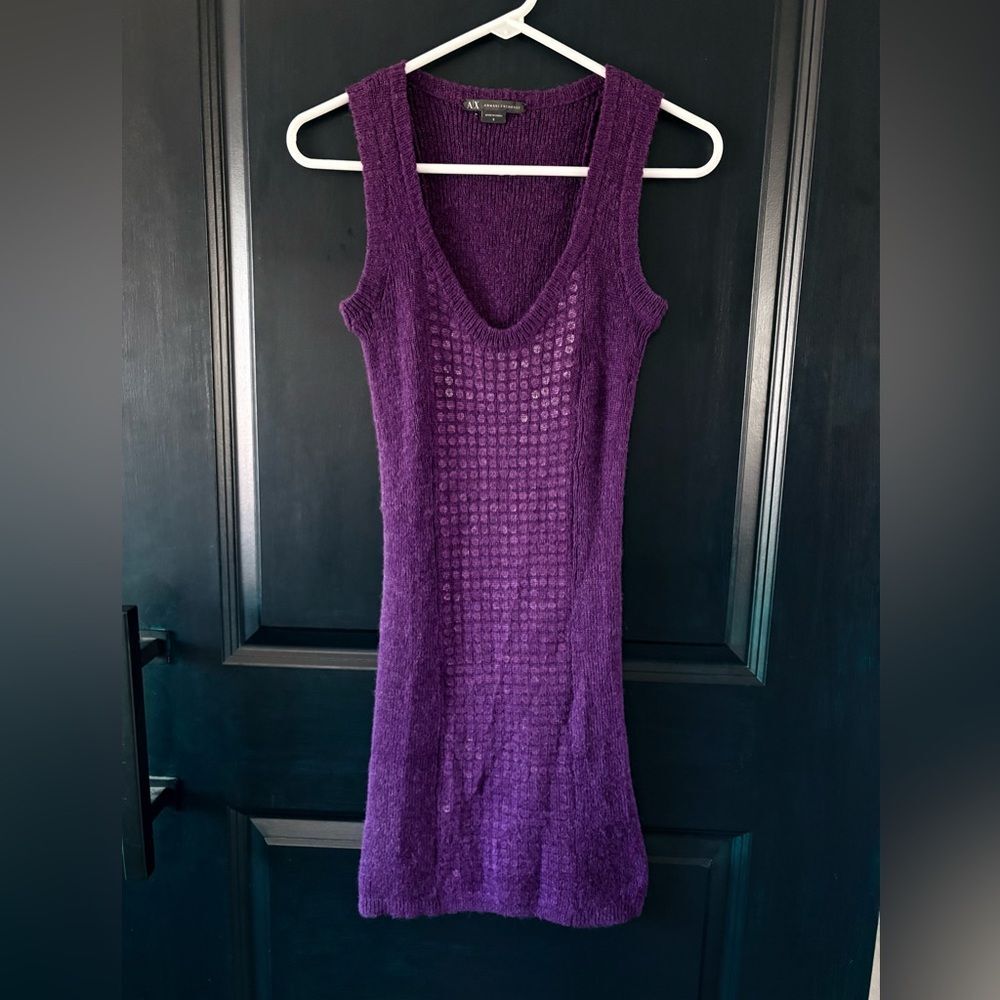 Armani Exchange Purple Sleeveless Bodycon Mini Dress Sequin Y2K Mohair Wool Sm